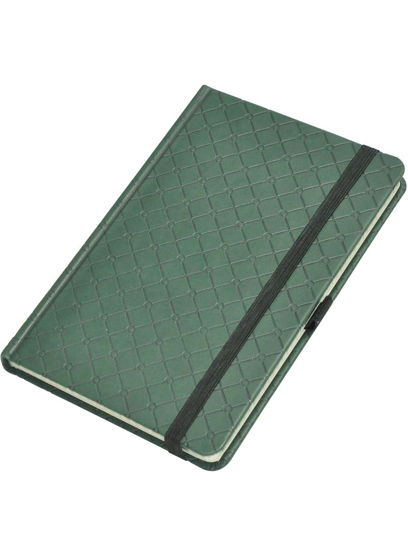 FIS Notebook With Elastic Band Italian PU Cover, Ivory Paper, 5 mm Square, Green Color, 96 Sheets, Pen Holder With Gift Box, 13 x 21 cm Size - Image 1